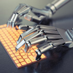 Robot typing on keyboard